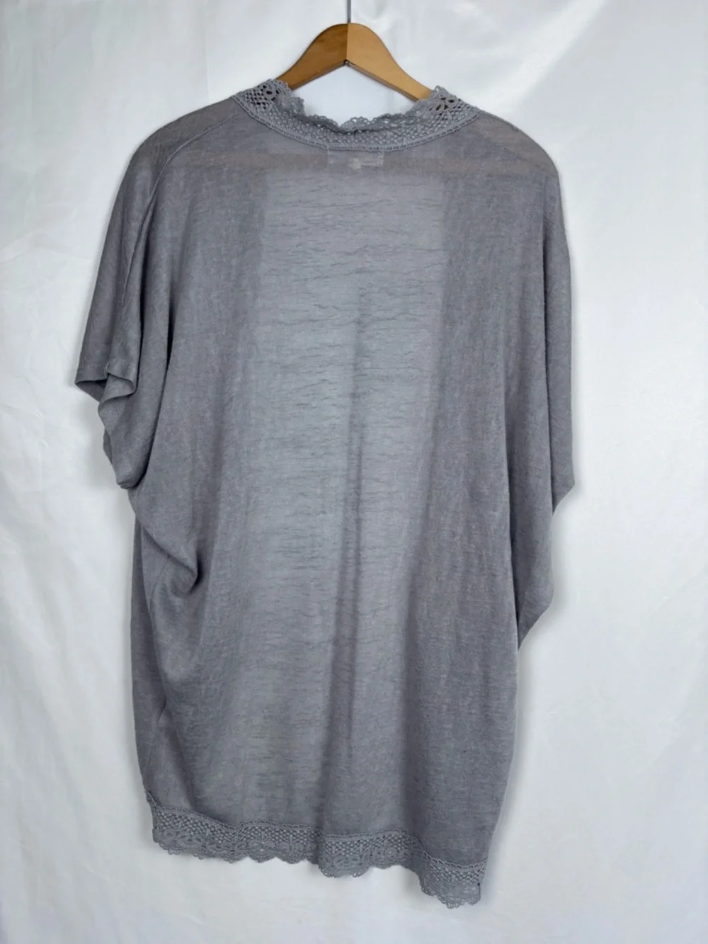 Pink Republic Light Gray Crochet Trim Open Cardigan